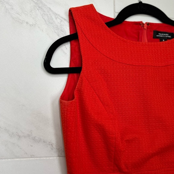 Tahari ASL Orange sheath dress with Bamboo Ring detail. Lined. - Picture 7 of 12